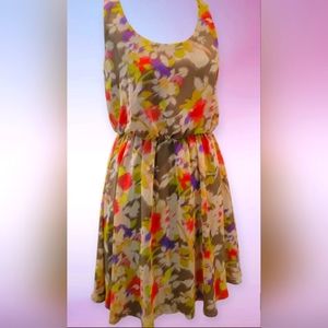Lush Colorful Floral Sleeveless Blouson Chiffon Dress Size 6